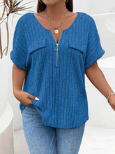 Plus Size Ribbed Half Zip Relaxed Fit T-Shirt women Attire by Trendsi