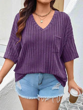Plus Size V-Neck Ribbed Knit T-Shirt women Attire by Trendsi