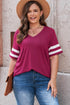 Plus Size Striped V-Neck Tee Shirt women Attire by Trendsi