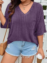 Plus Size V-Neck Ribbed Knit T-Shirt women Attire by Trendsi