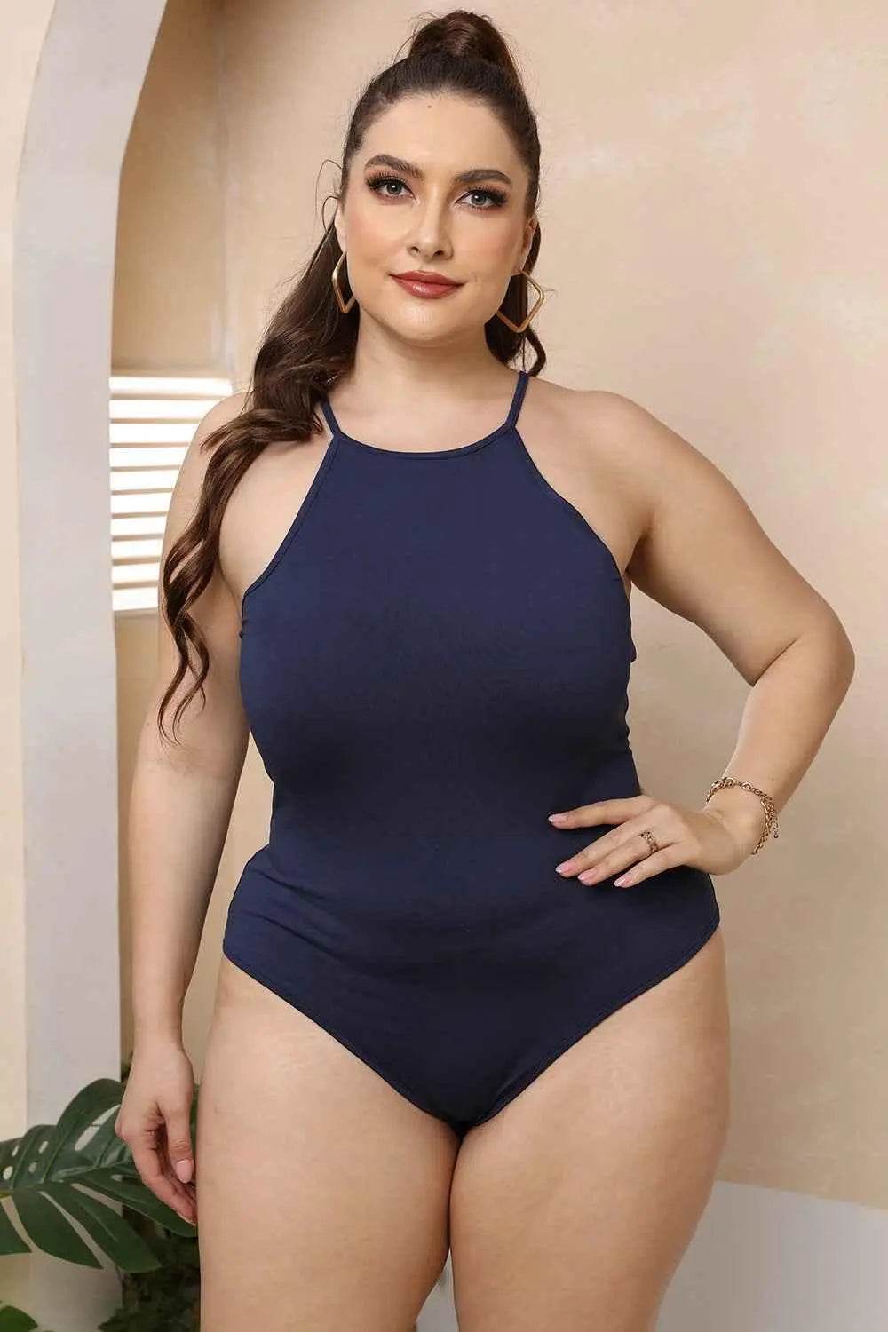 Plus Size Halter Neck Spaghetti Strap Bodysuit women Attire by Trendsi