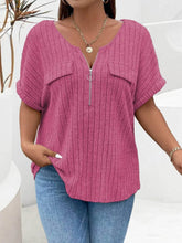 Plus Size Ribbed Half Zip Relaxed Fit T-Shirt women Attire by Trendsi