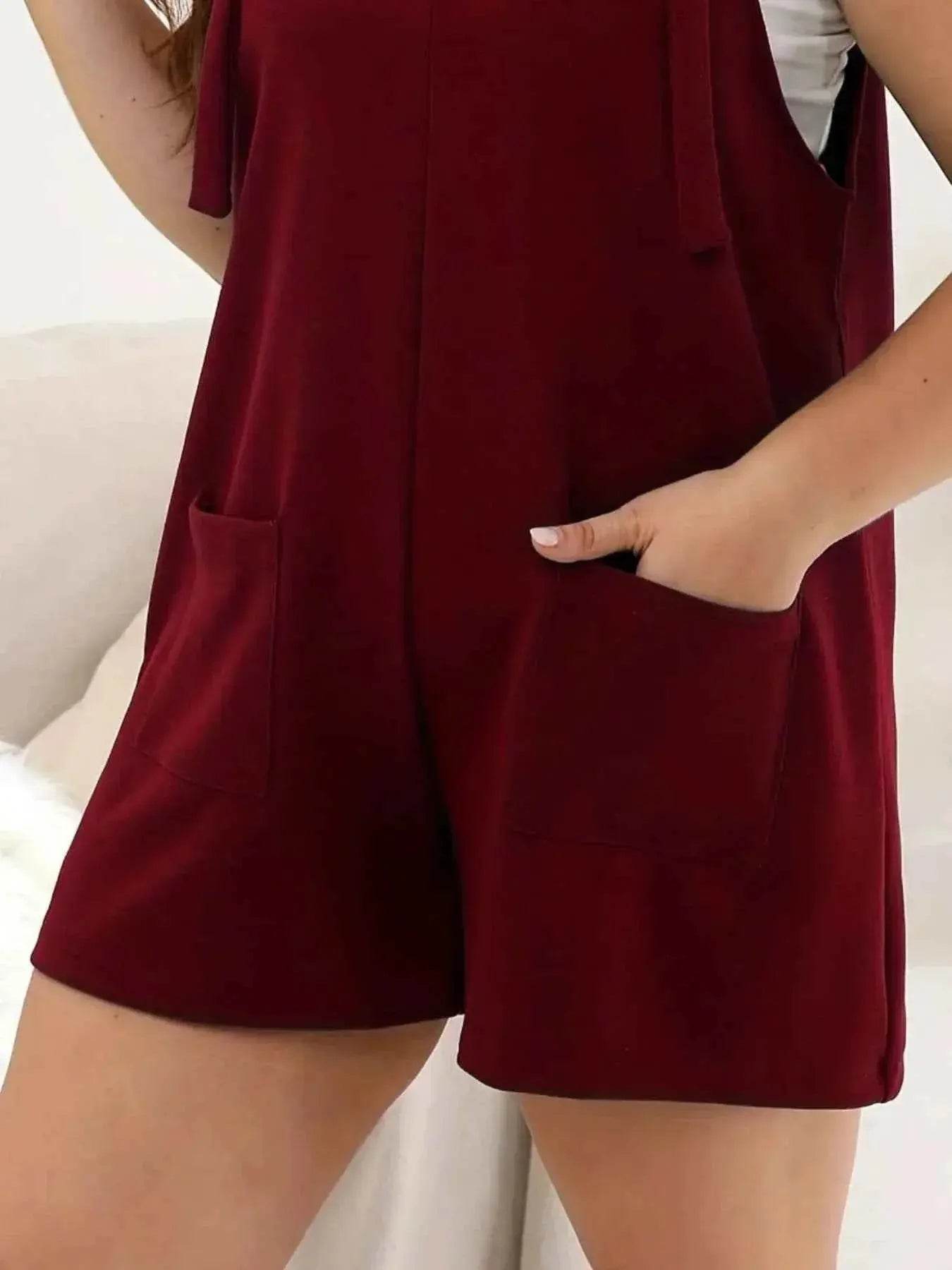 Plus Size Knotted Strap Romper with Pockets women Attire by Trendsi