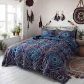 DaDa Bedding Farmhouse Bohemian Native Rustic Navy Blue Geometric Diamond Shapes Bedspread Set (KSX-001) Bedspreads by DaDalogy Bedding Collection