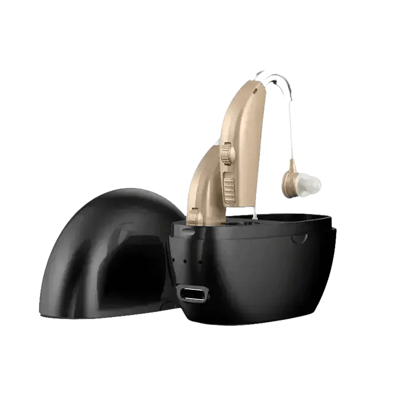 Beige Hearing Aids with Black Charging Case Sound Amplifier Hearing Aids Beige Black Hearing Aids Avoid Whistling Beige Case Hearing Aids by XceeFit Official Store