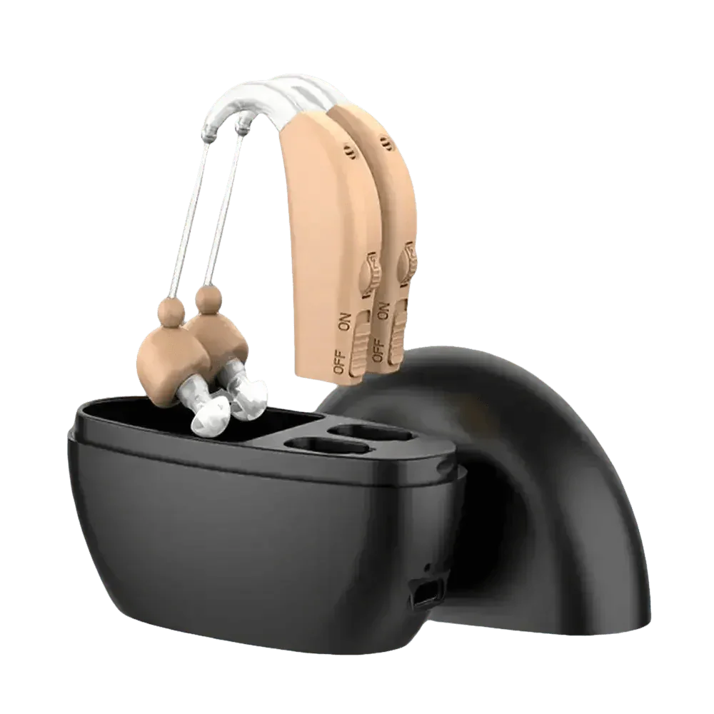 Beige Hearing Aids with Black Charging Case Sound Amplifier Hearing Aids Beige Black Hearing Aids Avoid Whistling Beige Case Hearing Aids by XceeFit Official Store