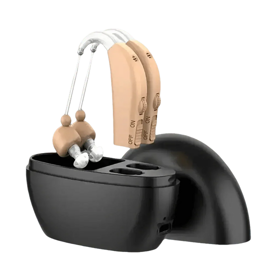Beige Hearing Aids with Black Charging Case Sound Amplifier Hearing Aids Beige Black Hearing Aids Avoid Whistling Beige Case Hearing Aids by XceeFit Official Store