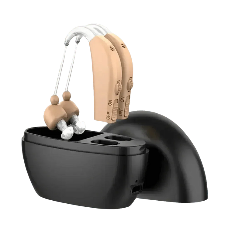 Beige Hearing Aids with Black Charging Case Sound Amplifier Hearing Aids Beige Black Hearing Aids Avoid Whistling Beige Case Hearing Aids by XceeFit Official Store