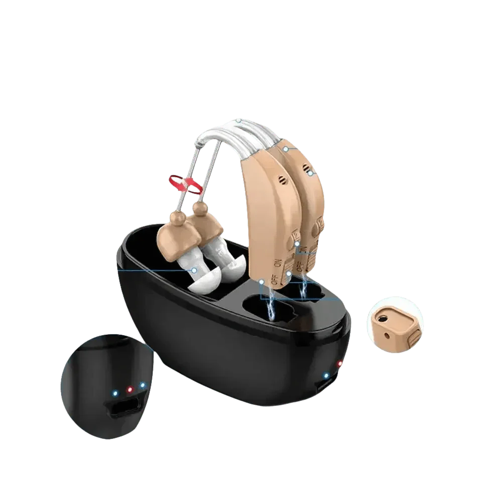 Beige Hearing Aids with Black Charging Case Sound Amplifier Hearing Aids Beige Black Hearing Aids Avoid Whistling Beige Case Hearing Aids by XceeFit Official Store