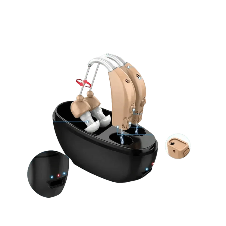 Beige Hearing Aids with Black Charging Case Sound Amplifier Hearing Aids Beige Black Hearing Aids Avoid Whistling Beige Case Hearing Aids by XceeFit Official Store