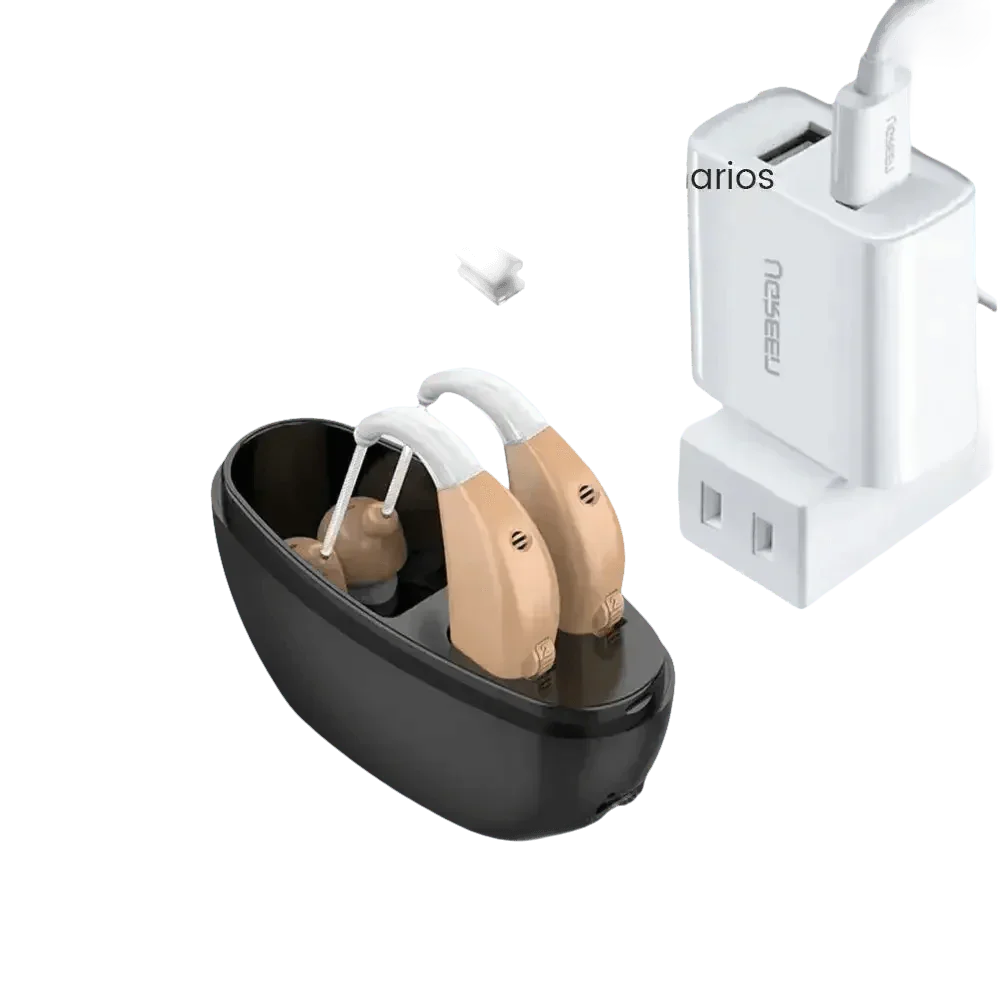 Beige Hearing Aids with Black Charging Case Sound Amplifier Hearing Aids Beige Black Hearing Aids Avoid Whistling Beige Case Hearing Aids by XceeFit Official Store