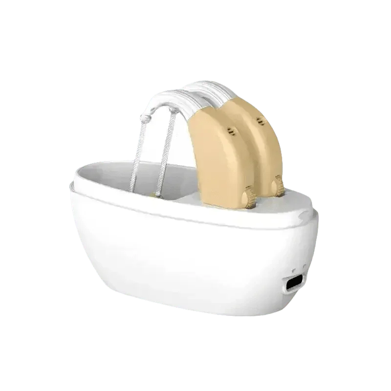 Beige Hearing Aids with Black Charging Case Sound Amplifier Hearing Aids Beige Black Hearing Aids Avoid Whistling Beige Case Hearing Aids by XceeFit Official Store