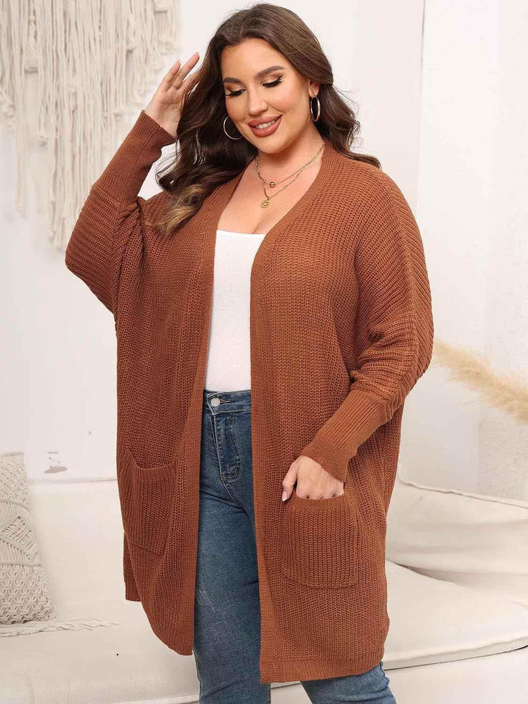 Plus Size Open Front Cardigan With Pockets women Attire by Trendsi