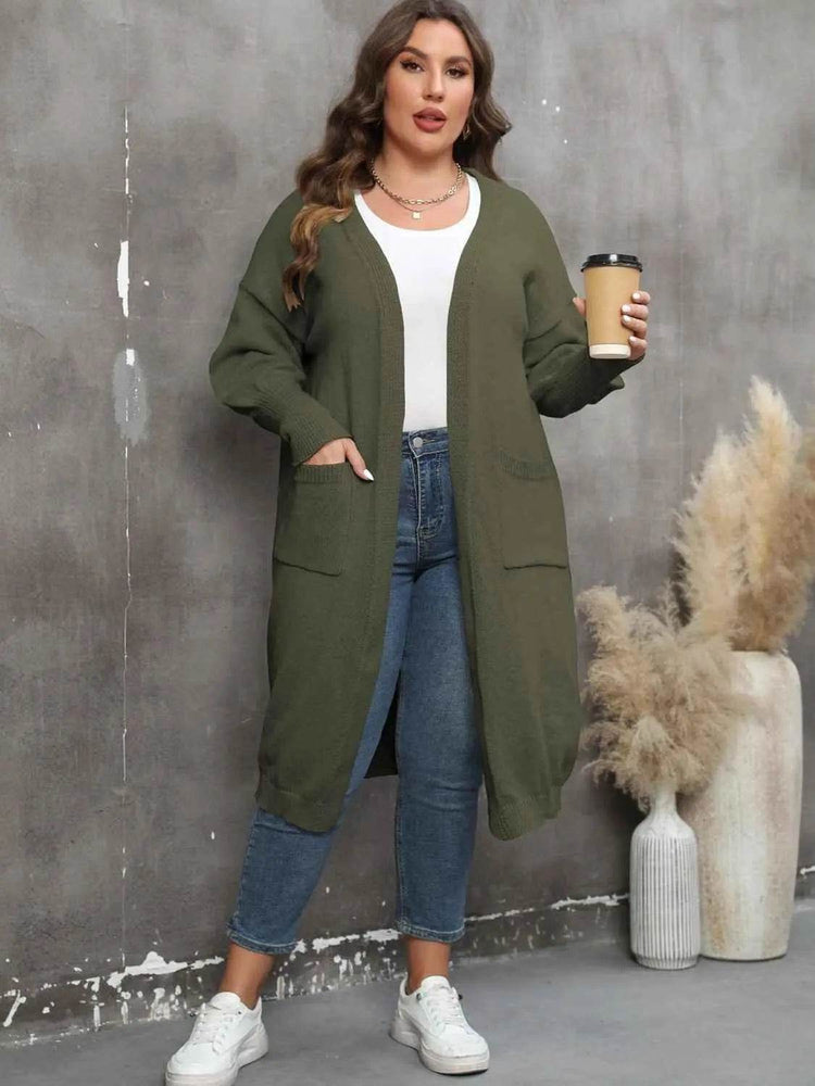 Plus Size Long Sleeve Pocketed Cardigan women Attire by Trendsi