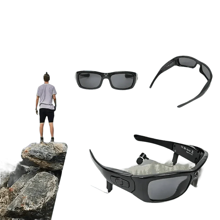 Black Camcorder Glasses Camera with Headphones. HD 1080P Mini Camcorder Glasses Sunglasses by Believe me Store
