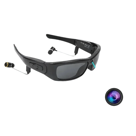 Black Camcorder Glasses Camera with Headphones. HD 1080P Mini Camcorder Glasses Sunglasses by Believe me Store