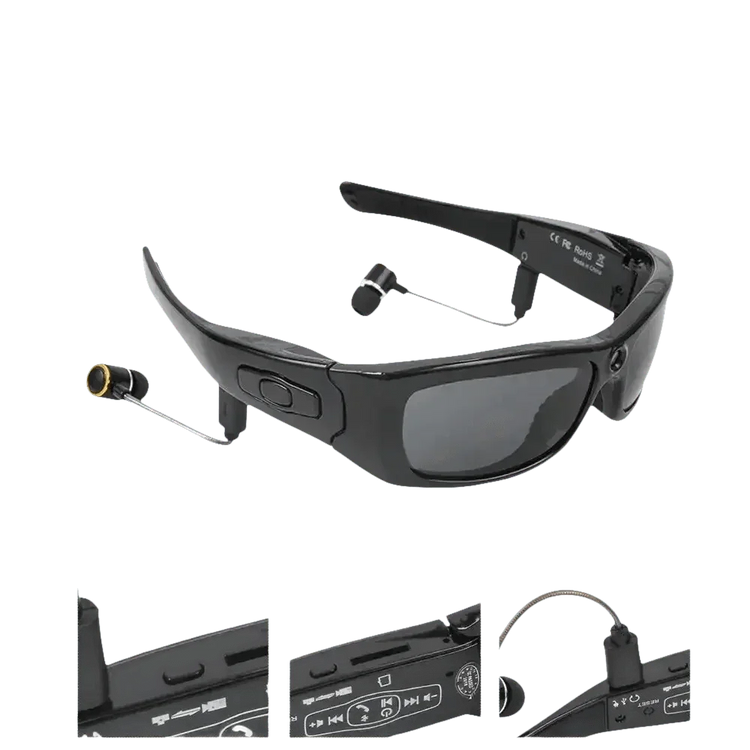 Black Camcorder Glasses Camera with Headphones. HD 1080P Mini Camcorder Glasses Sunglasses by Believe me Store