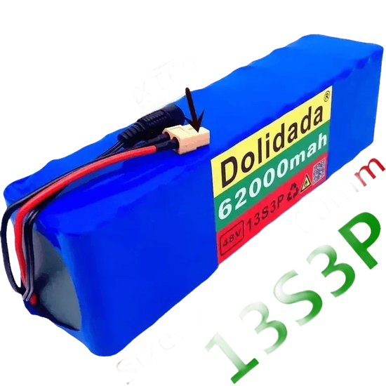 Blue 48V 62Ah Lithium Battery Pack 1000W 13S3P Ebike Battery by 1 Battery Monopoly Store