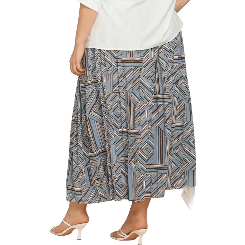 Blue Geometric Pleated Skirt Deep Teal Basic Style Length Womenswear by Trendsi