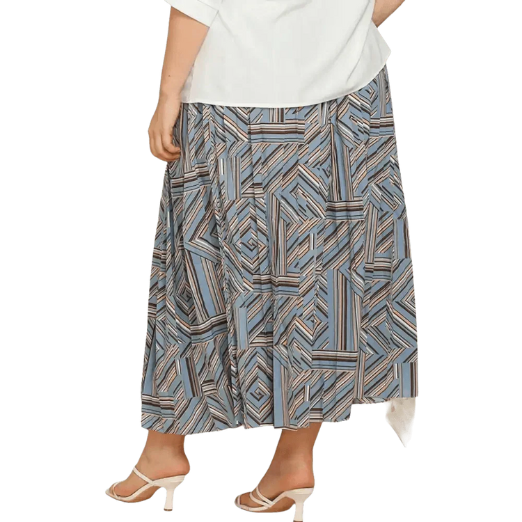 Blue Geometric Pleated Skirt Deep Teal Basic Style Length Womenswear by Trendsi