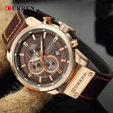Brown Gold Mens Chronograph Quartz Watch, brown rose gold men&