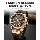 Brown Gold Mens Chronograph Quartz Watch, brown rose gold men&