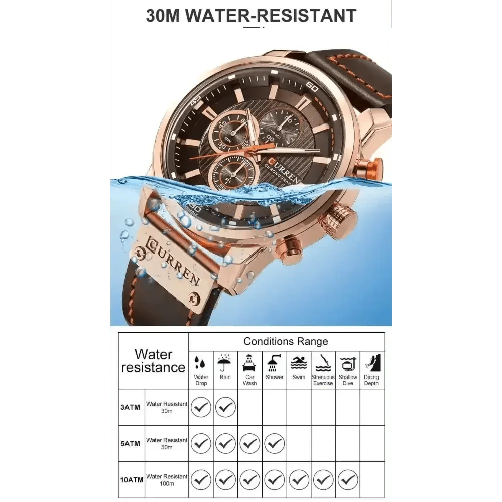 Brown Gold Mens Chronograph Quartz Watch, brown rose gold men&