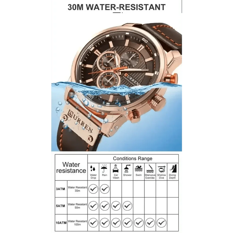 Brown Gold Mens Chronograph Quartz Watch, brown rose gold men&