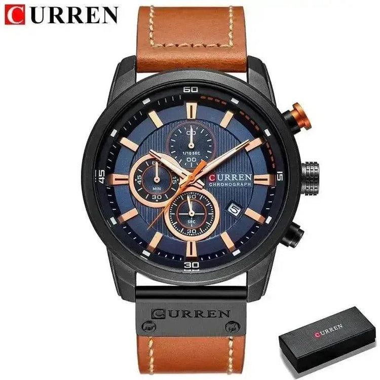 Brown Gold Mens Chronograph Quartz Watch, brown rose gold men&