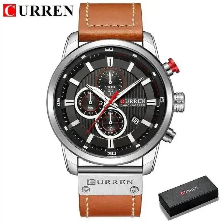 Brown Gold Mens Chronograph Quartz Watch, brown rose gold men&