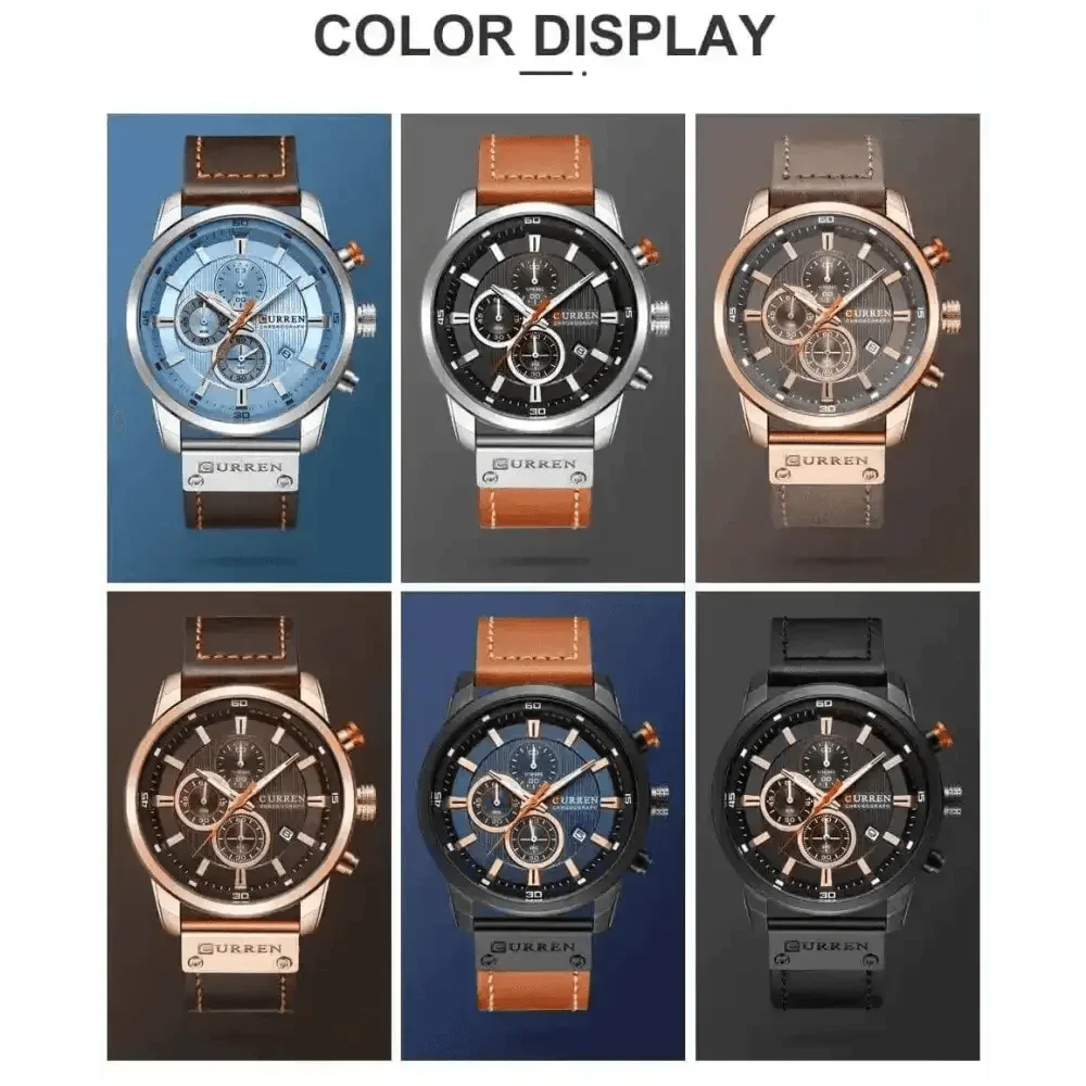 Brown Gold Mens Chronograph Quartz Watch, brown rose gold men&