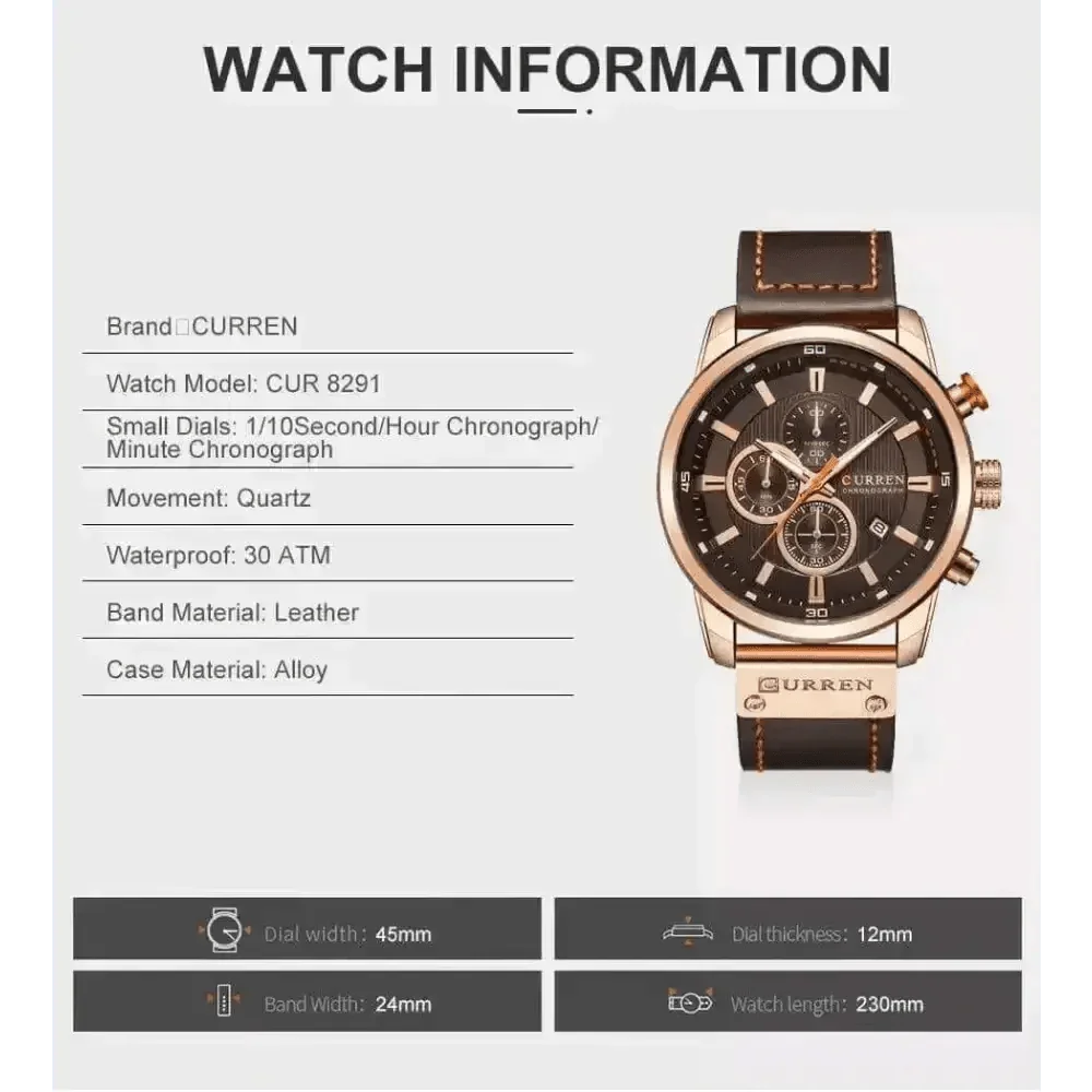 Brown Gold Mens Chronograph Quartz Watch, brown rose gold men&
