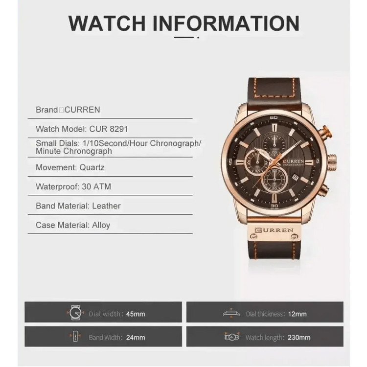 Brown Gold Mens Chronograph Quartz Watch, brown rose gold men&