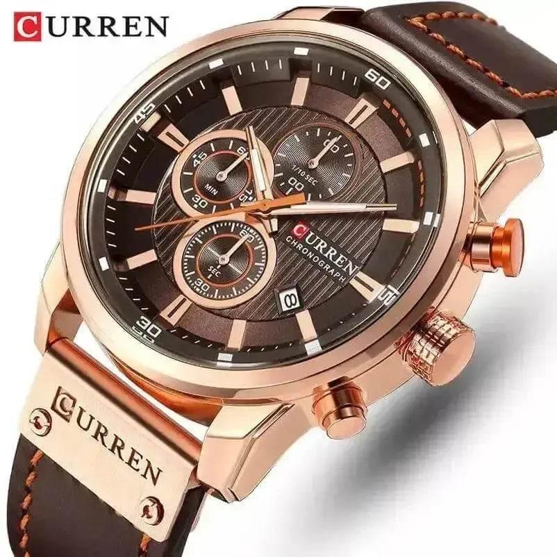 Brown Gold Mens Chronograph Quartz Watch, brown rose gold men&