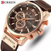 Brown Gold Mens Chronograph Quartz Watch, brown rose gold men&