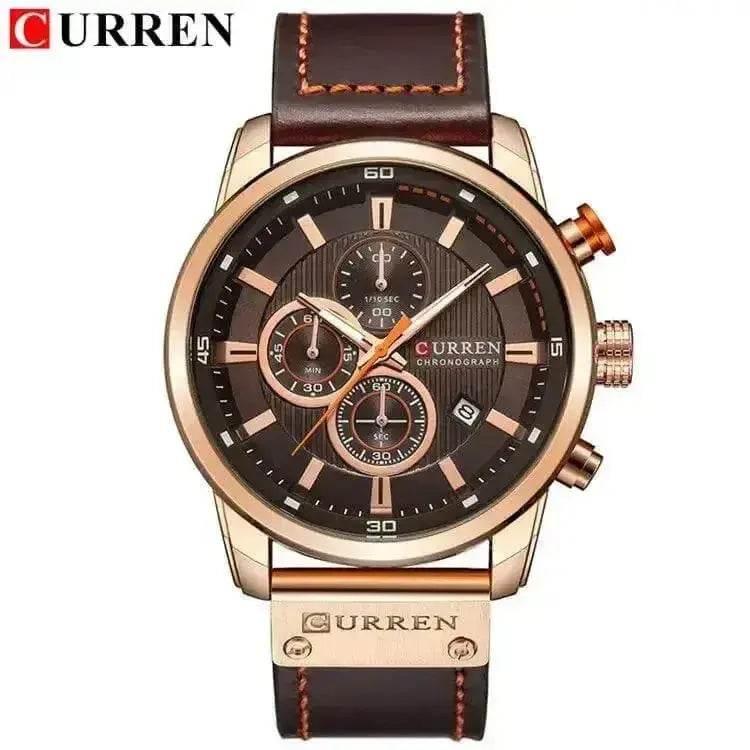 Brown Gold Mens Chronograph Quartz Watch, brown rose gold men&