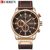 Brown Gold Mens Chronograph Quartz Watch, brown rose gold men&
