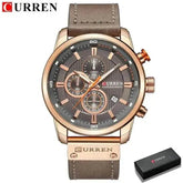 Brown Gold Mens Chronograph Quartz Watch, brown rose gold men&