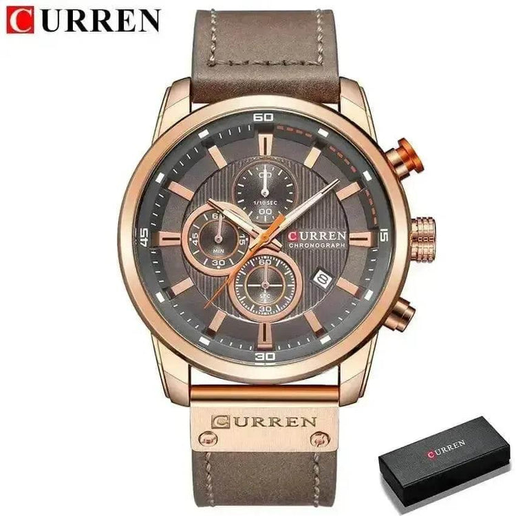 Brown Gold Mens Chronograph Quartz Watch, brown rose gold men&