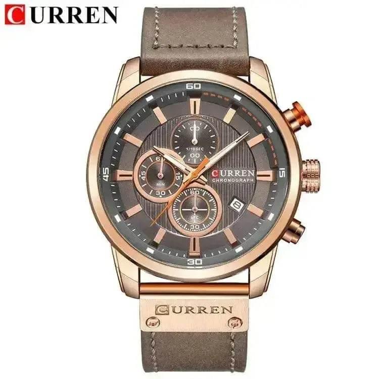 Brown Gold Mens Chronograph Quartz Watch, brown rose gold men&