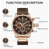Brown Gold Mens Chronograph Quartz Watch, brown rose gold men&