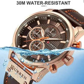 Brown Gold Mens Chronograph Quartz Watch, brown rose gold men&