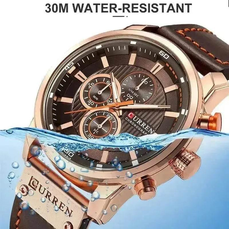 Brown Gold Mens Chronograph Quartz Watch, brown rose gold men&