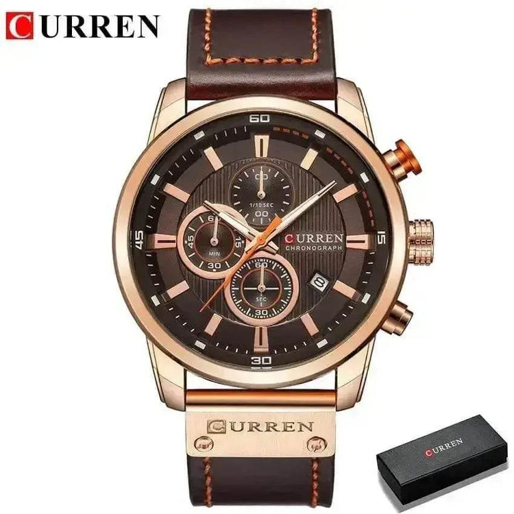 Brown Gold Mens Chronograph Quartz Watch, brown rose gold men&