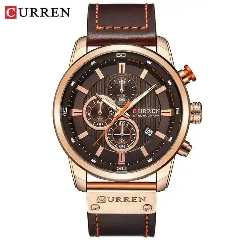 Brown Gold Mens Chronograph Quartz Watch, brown rose gold men&