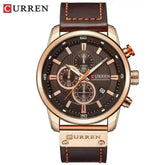 Brown Gold Mens Chronograph Quartz Watch, brown rose gold men&