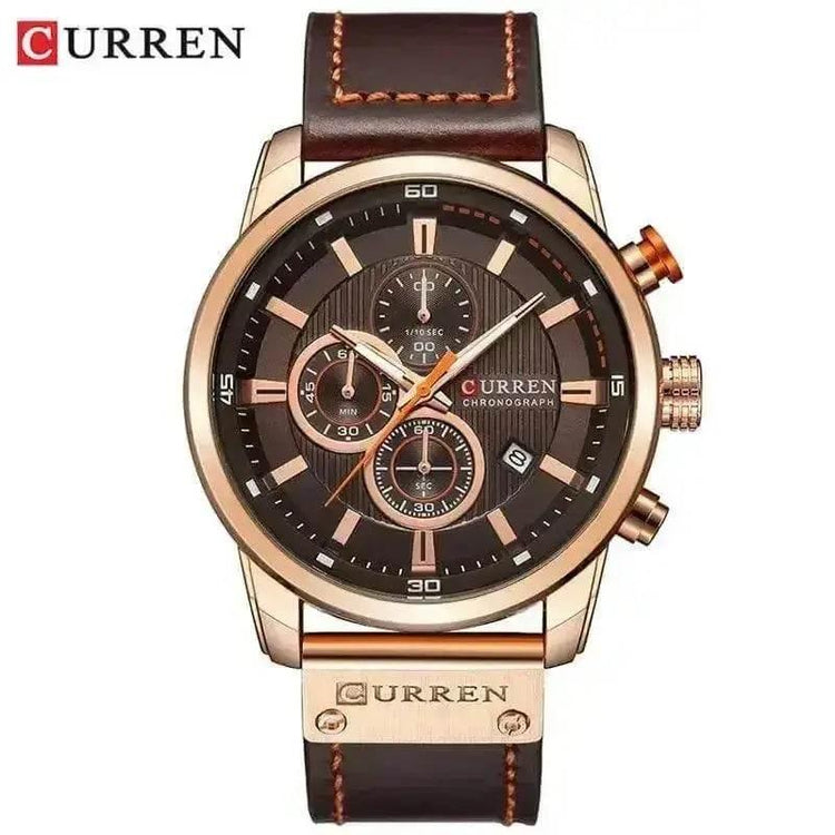 Brown Gold Mens Chronograph Quartz Watch, brown rose gold men&