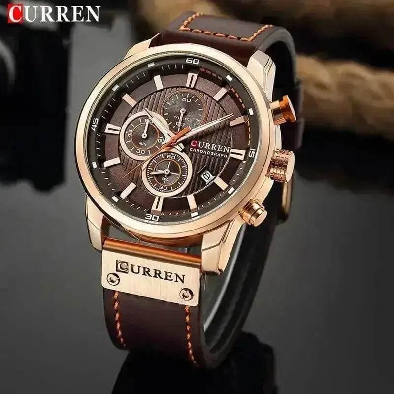 Brown Gold Mens Chronograph Quartz Watch, brown rose gold men&