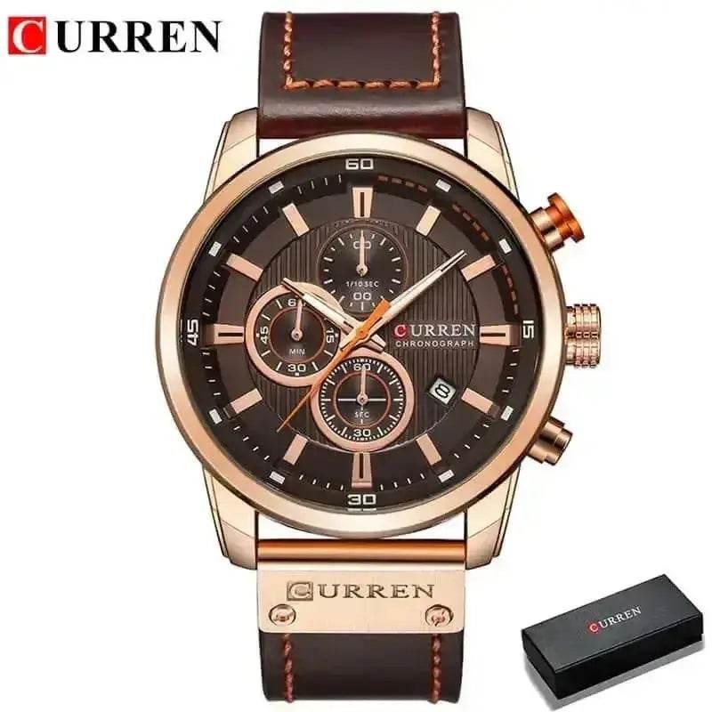 Brown Gold Mens Chronograph Quartz Watch, brown rose gold men&