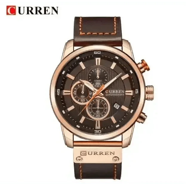 Brown Gold Mens Chronograph Quartz Watch, brown rose gold men&
